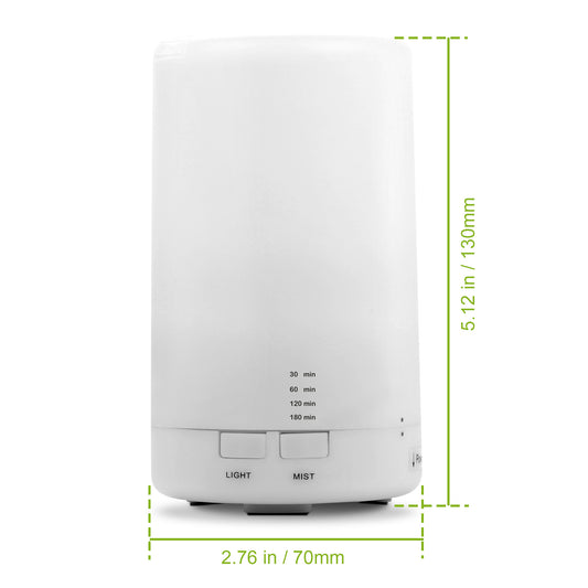 White ultrasonic humidifier with dimensions indicated on a white background